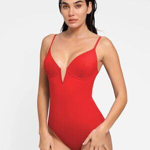 Popilush Deep V-Neck One-Piece Shapewear Low-Back Swimsuit - M